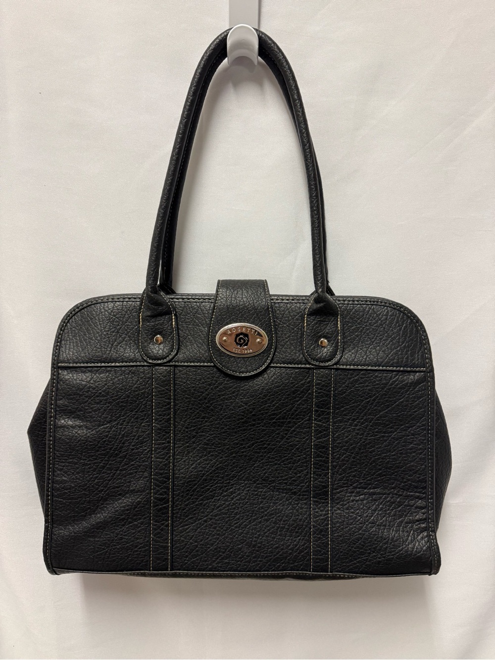 Classic Black Leather Laptop Tote Bag